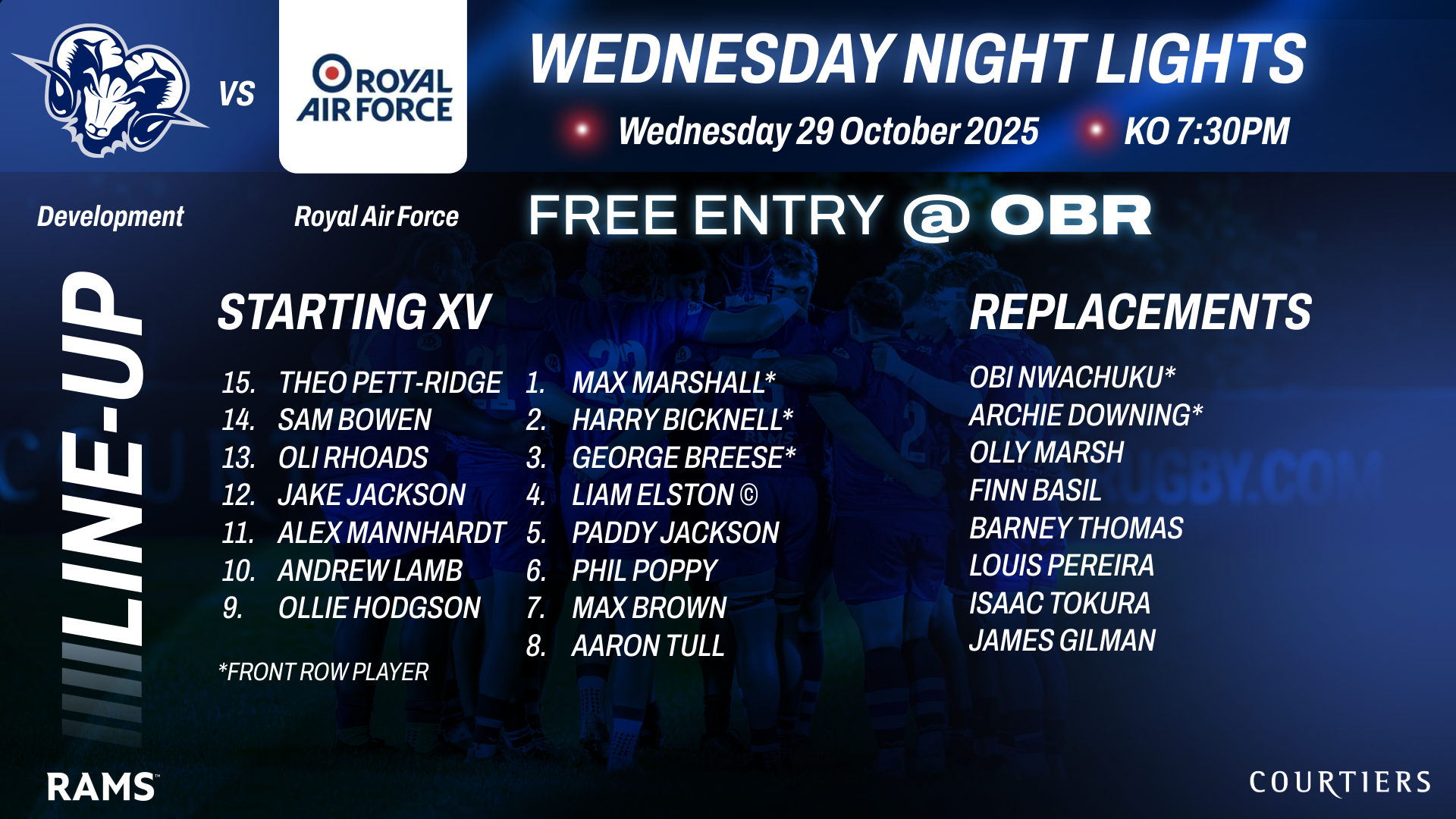 TEAM NEWS: ELSTON LEADS RAMS AGAINST RAF